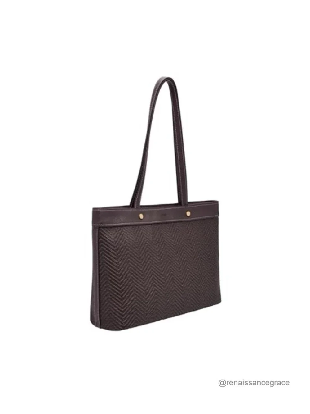 Woven Leather Trim Tote Bag with Laptop Compartment, Shoulder Strap, Zipper